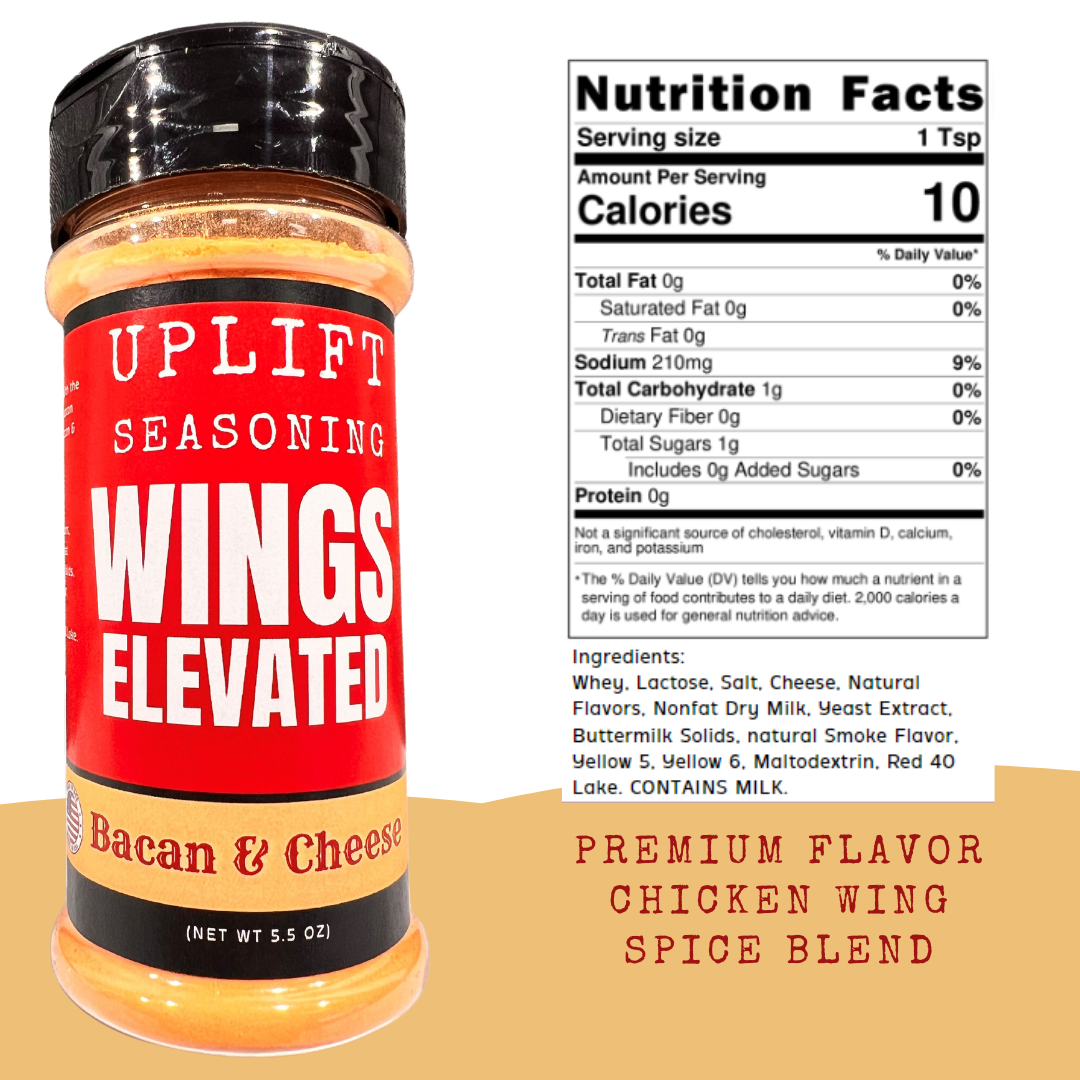 Uplift Seasoning Bacon & Cheese, Wings Elevated by Dan Patch Farms Premium Flavor Spice Blend, Large Shaker