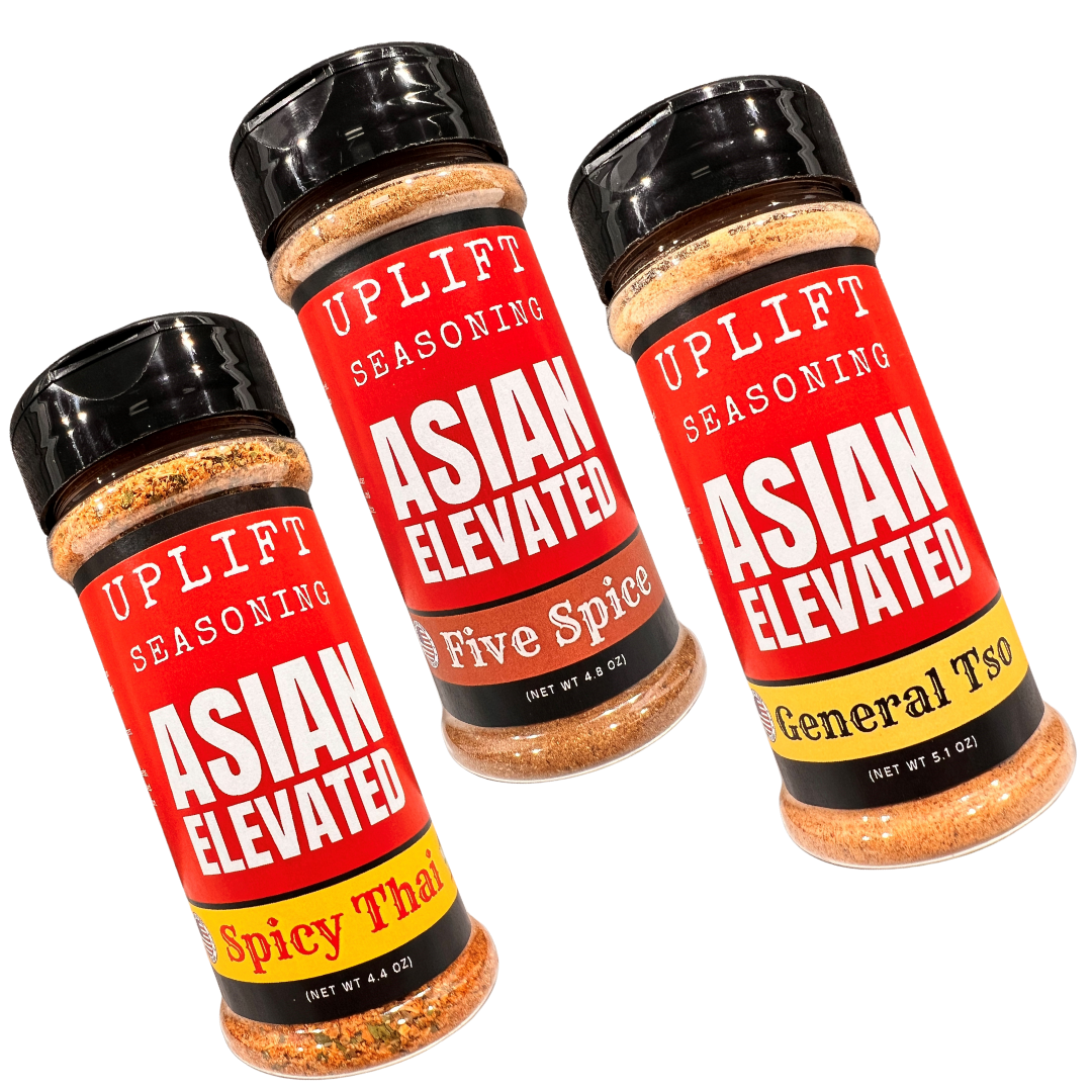 Uplift Seasoning Bundle Asian Inspired Premium Flavor Spice Blend (3 Count) by Dan Patch Farms, Asian Elevated – Spicy Thai, Five Spice and General Tso