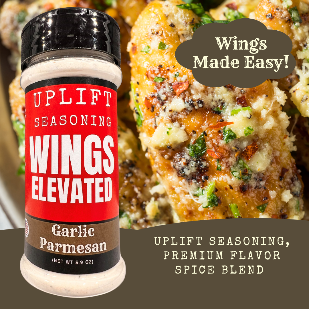 Uplift Seasoning Garlic Parmesan, Wings Elevated by Dan Patch Farms Premium Flavor Spice Blend, Large Shaker