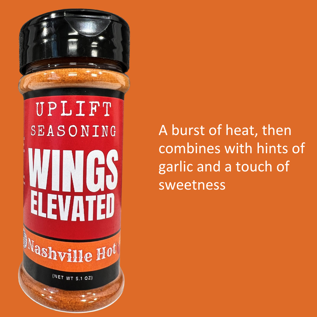 Uplift Seasoning Nashville Hot, Wings Elevated by Dan Patch Farms Premium Flavor Spice Blend, Large Shaker